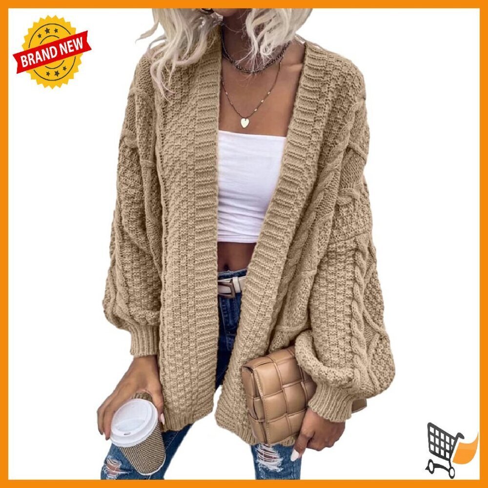 Oversized Cable Knit Cardigan Chunky Long Sleeve Open Front Sweater